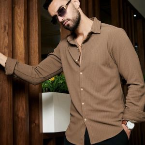 Classic Self Design Spread Collar Casual Shirt